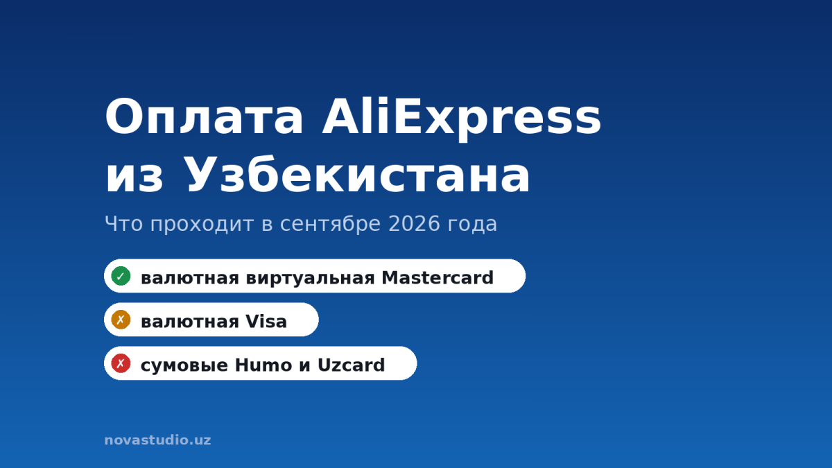 Обложка: оплата AliExpress из Узбекистана — валютная виртуальная Mastercard проходит, валютная Visa и сумовые Humo и Uzcard нет