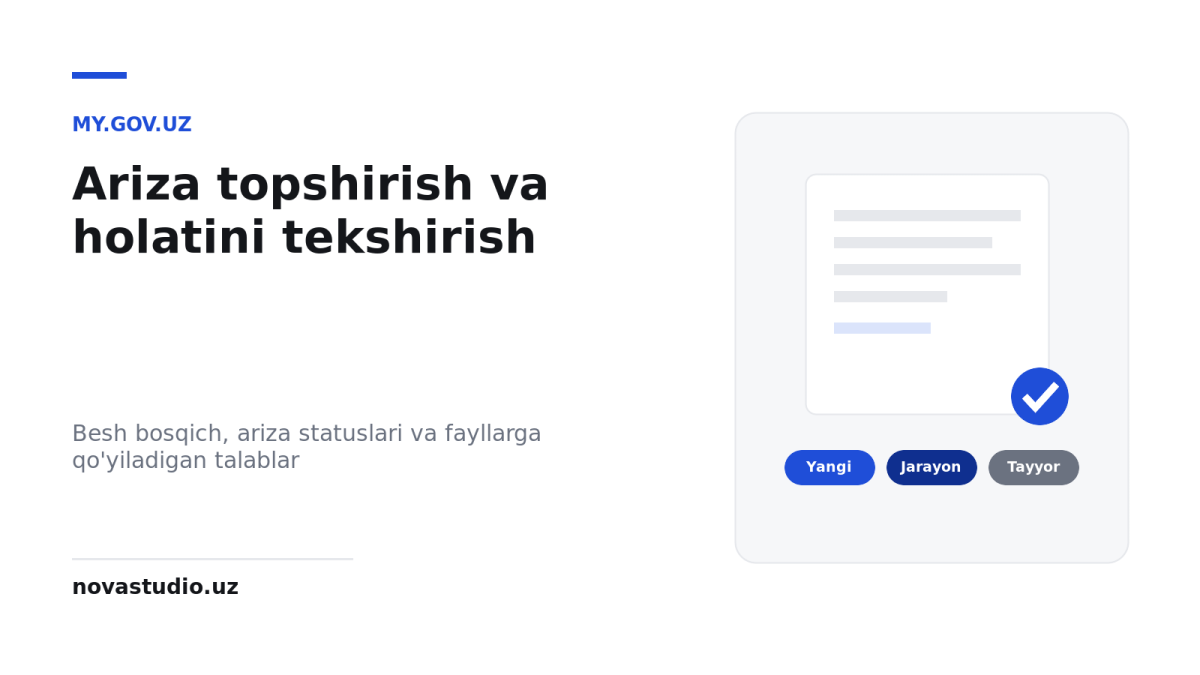 My.gov.uz orqali ariza topshirish va ariza holatini tekshirish