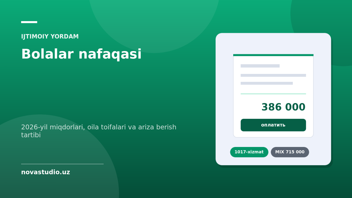 Bolalar nafaqasi 2026: miqdorlari, kimga tayinlanadi va my.gov.uz orqali ariza berish