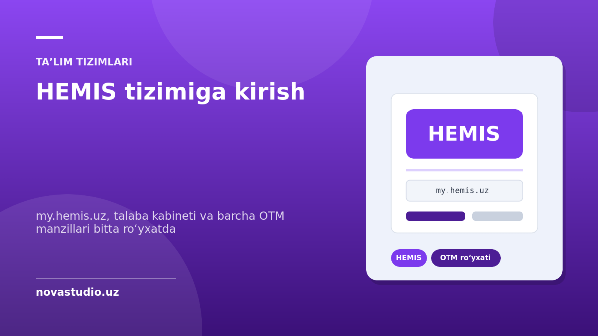 HEMIS tizimiga kirish — my.hemis.uz, talaba kabineti va barcha OTM manzillari bitta roʻyxatda