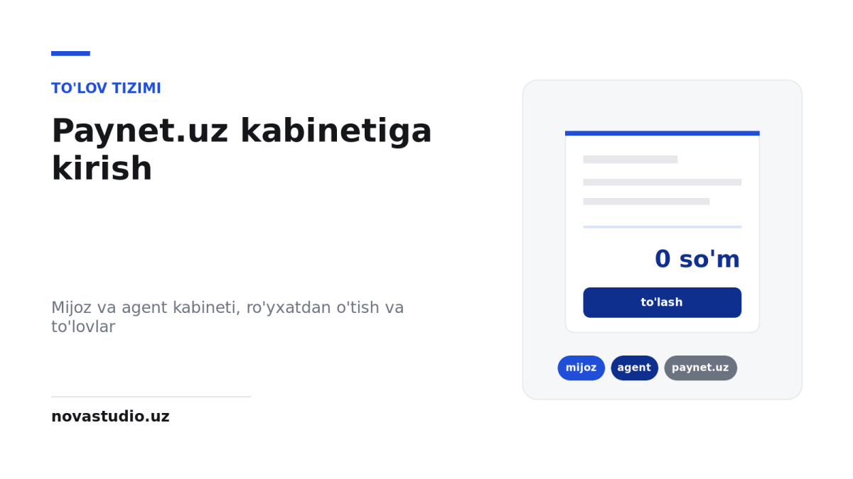 Paynet.uz kabinet: mijoz va agent kabinetiga kirish hamda ro’yxatdan o’tish