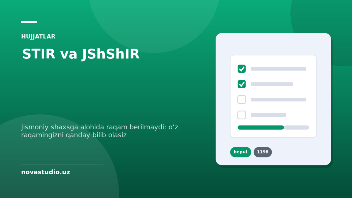 STIR olish va bilish 2026: jismoniy shaxsga soliq raqami JShShIR boʻyicha beriladi