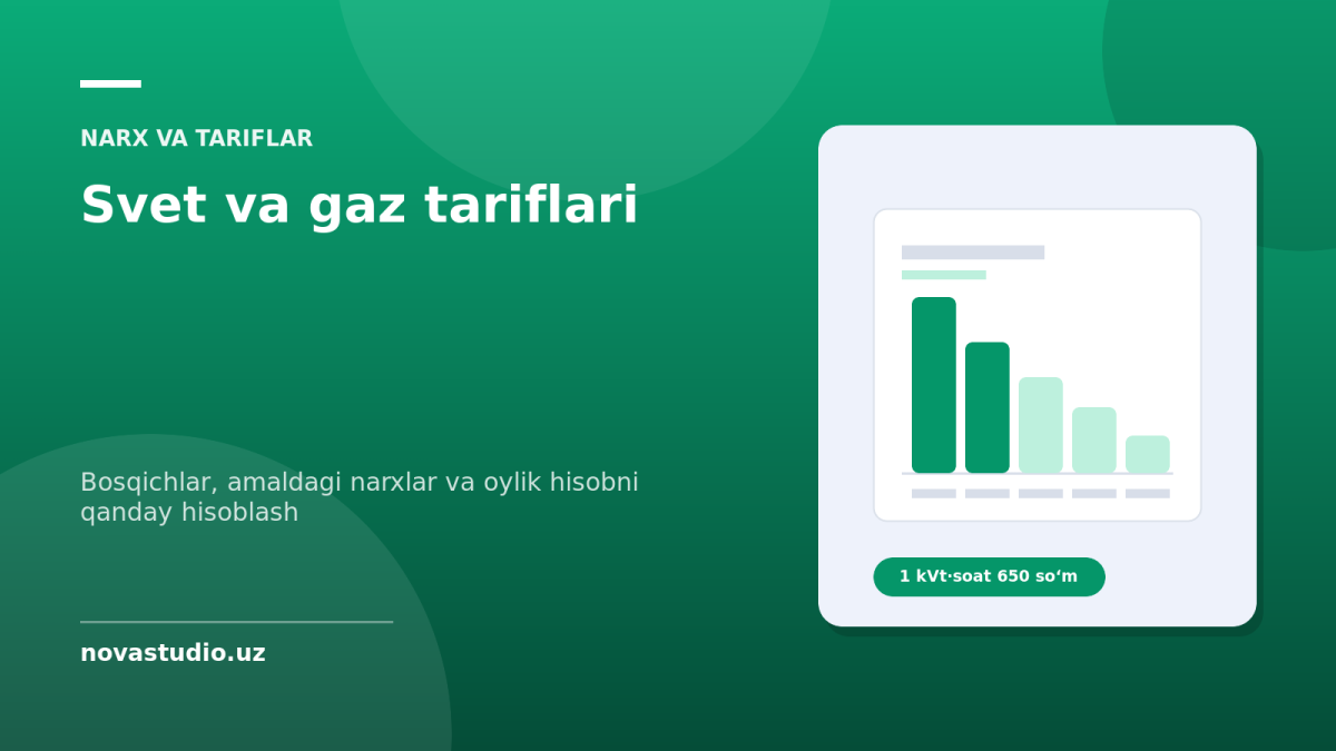 Svet va gaz tariflari 2026: elektr va gaz bosqichlari