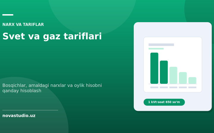 Svet va gaz tariflari 2026: elektr va gaz bosqichlari