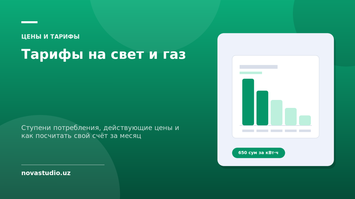 Тарифы на свет и газ в Узбекистане: ступени 2026 года, расчёт счёта и где проверить долг